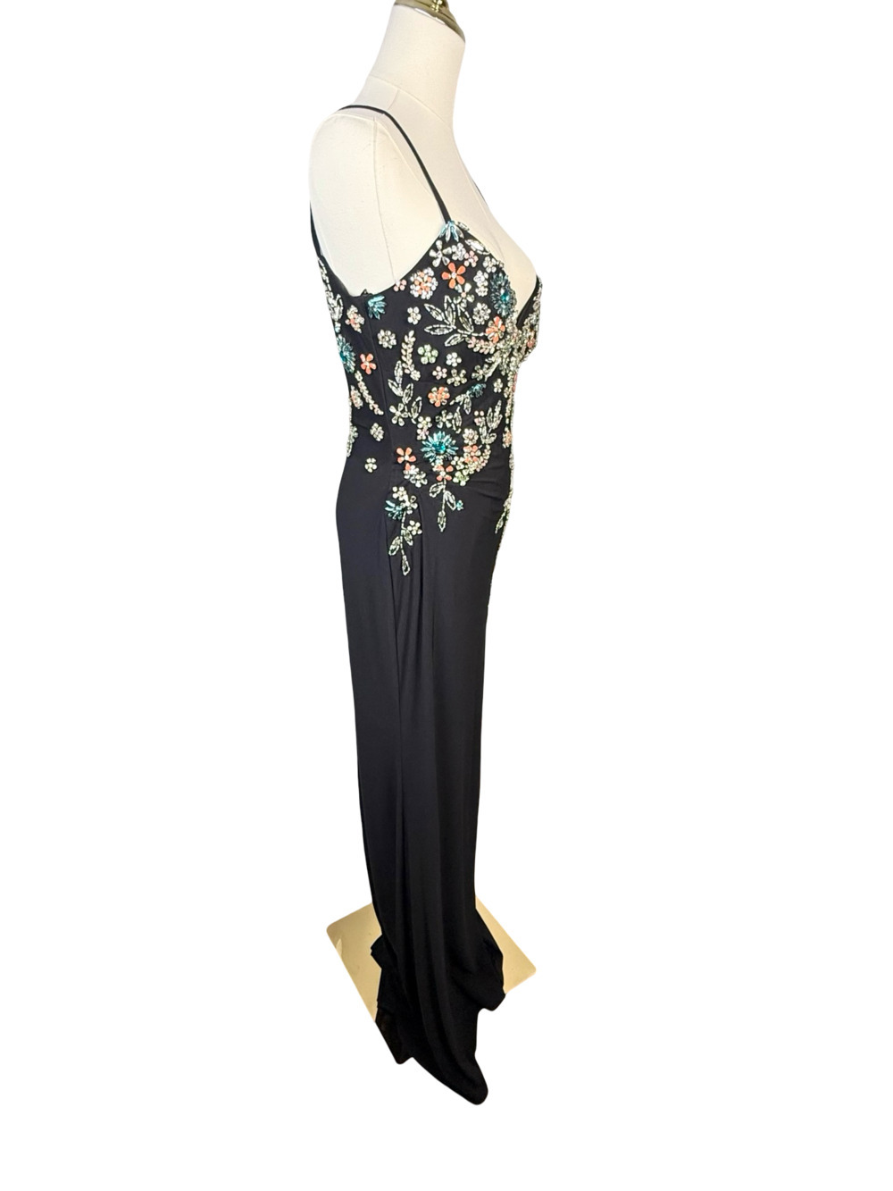 Mac Duggal 42006 Black V-Neck Beaded Floral Cami Gown - Picture 7 of 14